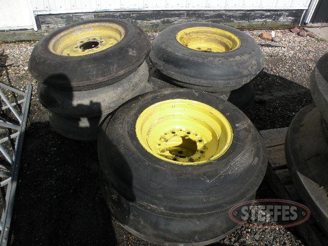 (4) 7.50-16 single rib tires on rims, 